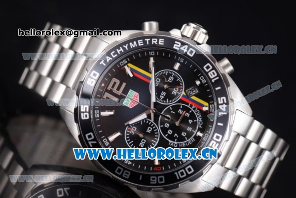 Tag Heuer Formula 1. James Hunt Miyota Quartz Stainless Steel Case/Bracelet with Black Dial and Stick/Arabic Numeral Markers - Click Image to Close